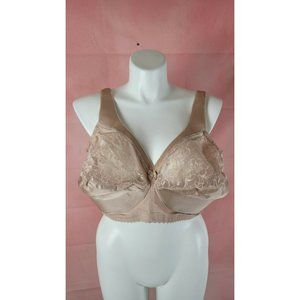 Glamorise MAGIC LIFT Bra 54DD (WIDE-STRAPS) Wireless FULL-FIGURE Lace Beige NEW